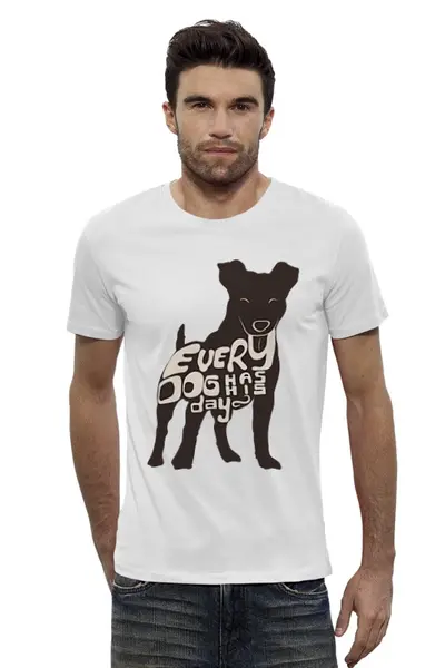 Заказать мужскую футболку в Москве. Футболка базовая Happy dog от frau - готовые дизайны и нанесение принтов.