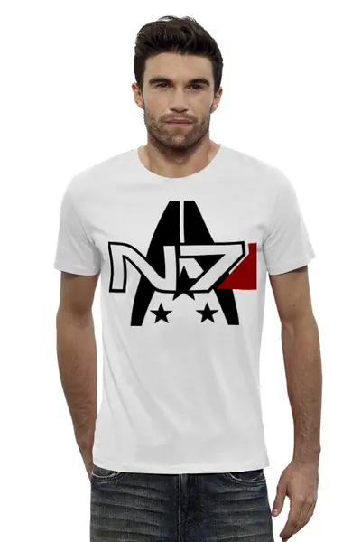 Заказать мужскую футболку в Москве. Футболка базовая Mass Effect от geekbox - готовые дизайны и нанесение принтов.