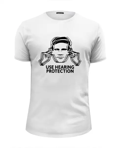 Заказать мужскую футболку в Москве. Футболка базовая Заткни уши (use hearing protection) от coolmag - готовые дизайны и нанесение принтов.