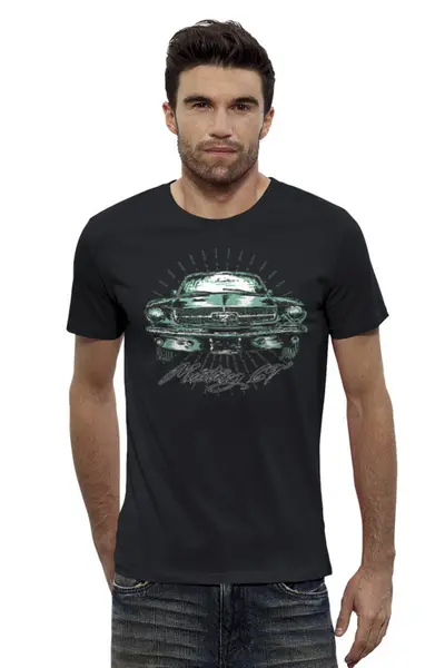 Заказать мужскую футболку в Москве. Футболка базовая Mustang 69' от ganzgunner@mail.ru - готовые дизайны и нанесение принтов.