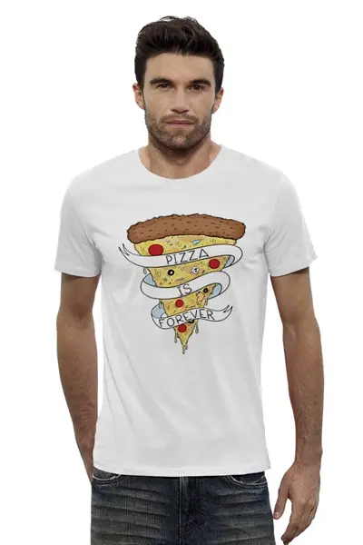 Заказать мужскую футболку в Москве. Футболка базовая Пицца Навсегда (Pizza Forever) от coolmag - готовые дизайны и нанесение принтов.