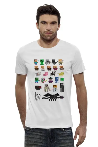 Заказать мужскую футболку в Москве. Футболка базовая Мобы Minecraft от AJIUK - готовые дизайны и нанесение принтов.