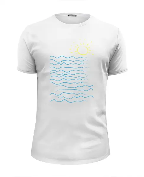 Заказать мужскую футболку в Москве. Футболка базовая Море и солнце от printik - готовые дизайны и нанесение принтов.