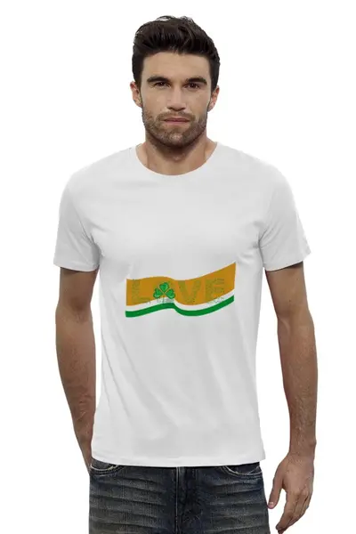 Заказать мужскую футболку в Москве. Футболка базовая Love с ирландским флагом от Отрисовка Векторная - готовые дизайны и нанесение принтов.