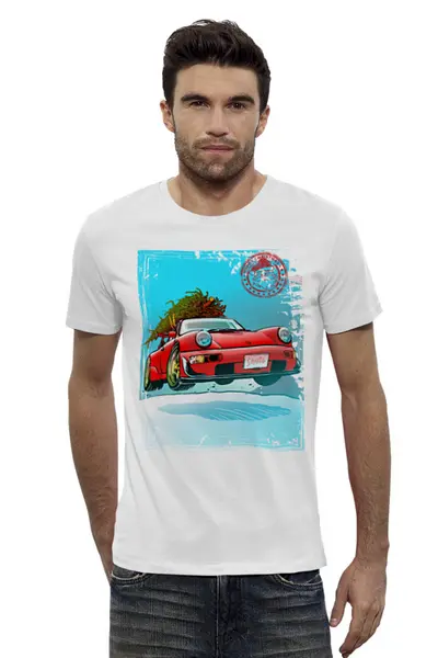Заказать мужскую футболку в Москве. Футболка базовая Christmas Car от balden - готовые дизайны и нанесение принтов.