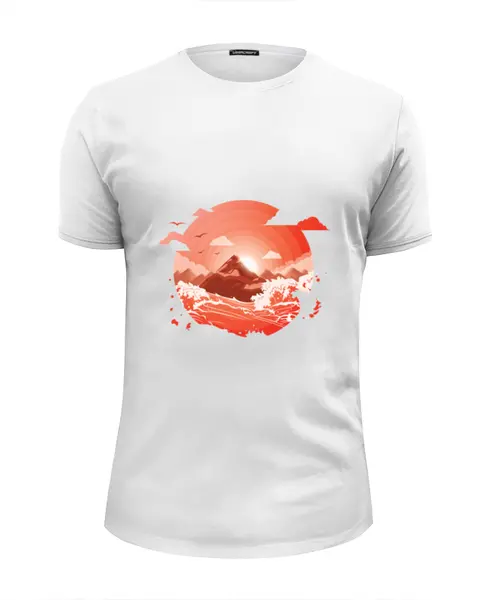 Заказать мужскую футболку в Москве. Футболка базовая Красный рассвет над горами от goljakovai@mail.ru - готовые дизайны и нанесение принтов.