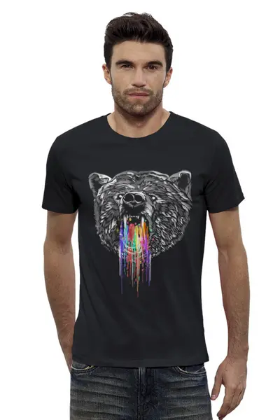 Заказать мужскую футболку в Москве. Футболка базовая Радужный медведь от ISliM - готовые дизайны и нанесение принтов.