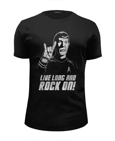 Заказать мужскую футболку в Москве. Футболка базовая Спок . Live Long an Rock On! от geekbox - готовые дизайны и нанесение принтов.
