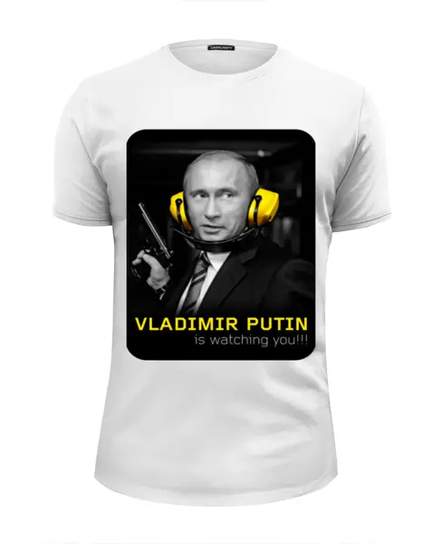 Заказать мужскую футболку в Москве. Футболка базовая VLADIMIR PUTIN is watching you!!! от nikita-moscow - готовые дизайны и нанесение принтов.