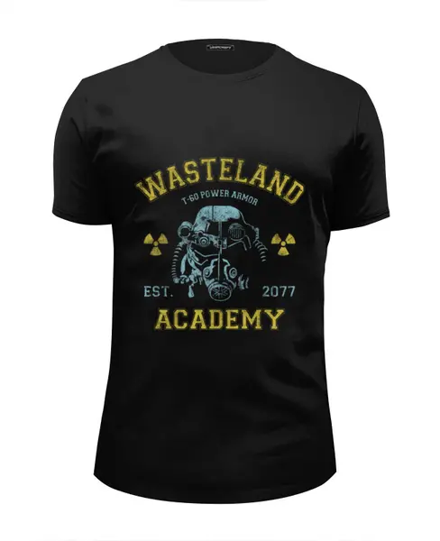 Заказать мужскую футболку в Москве. Футболка базовая Fallout. Wasteland Academy от geekbox - готовые дизайны и нанесение принтов.