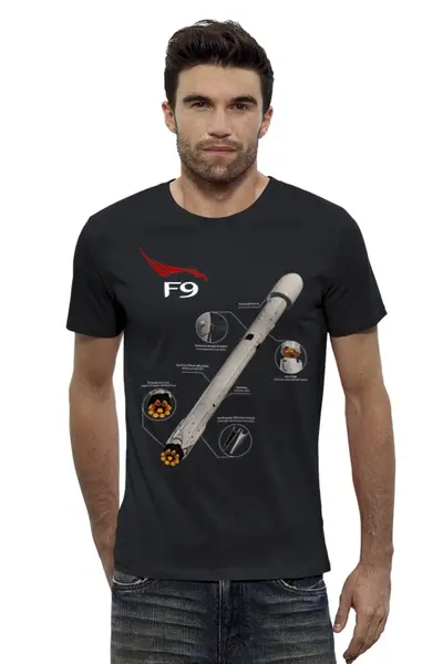 Заказать мужскую футболку в Москве. Футболка базовая Falcon 9  от ireneskv24@gmail.com - готовые дизайны и нанесение принтов.