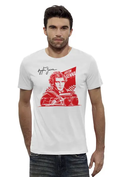Заказать мужскую футболку в Москве. Футболка базовая Айртон Сенна от balden - готовые дизайны и нанесение принтов.