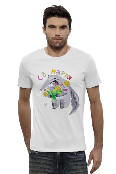 Заказать мужскую футболку в Москве. Футболка базовая Муравьед с цветами от galkagalka - готовые дизайны и нанесение принтов.