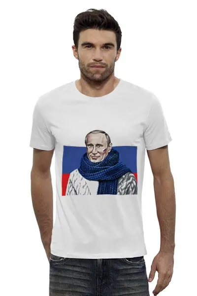 Заказать мужскую футболку в Москве. Футболка базовая Путин от Серега Шнайдер - готовые дизайны и нанесение принтов.