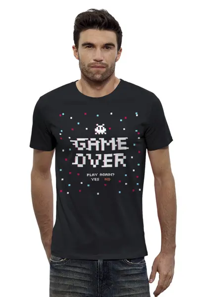 Заказать мужскую футболку в Москве. Футболка базовая Game Over от ingenervolos@gmail.com - готовые дизайны и нанесение принтов.