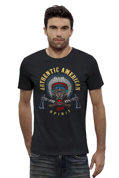 Заказать мужскую футболку в Москве. Футболка базовая Индеец  от T-shirt print  - готовые дизайны и нанесение принтов.