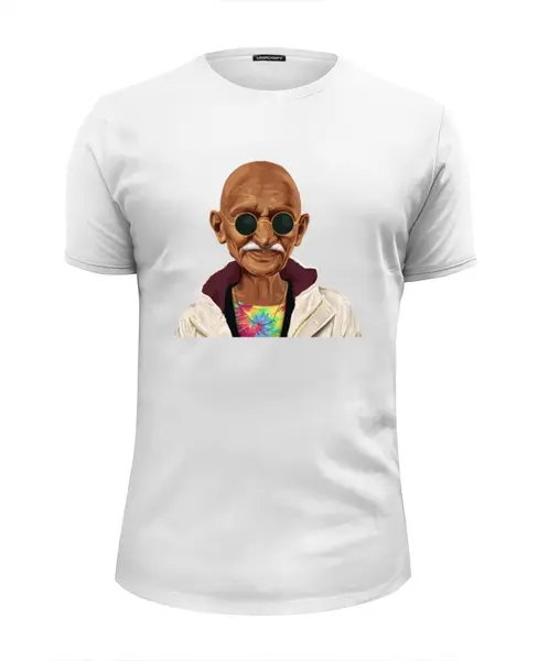 Заказать мужскую футболку в Москве. Футболка базовая Ганди хипстер от skynatural - готовые дизайны и нанесение принтов.