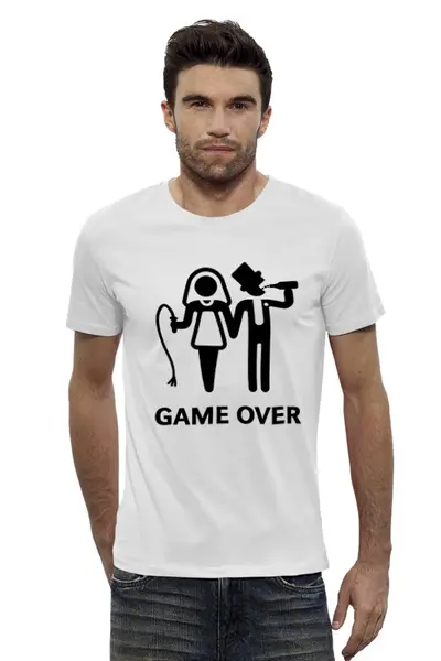 Заказать мужскую футболку в Москве. Футболка базовая Game Over (Игра Окончена) от coolmag - готовые дизайны и нанесение принтов.