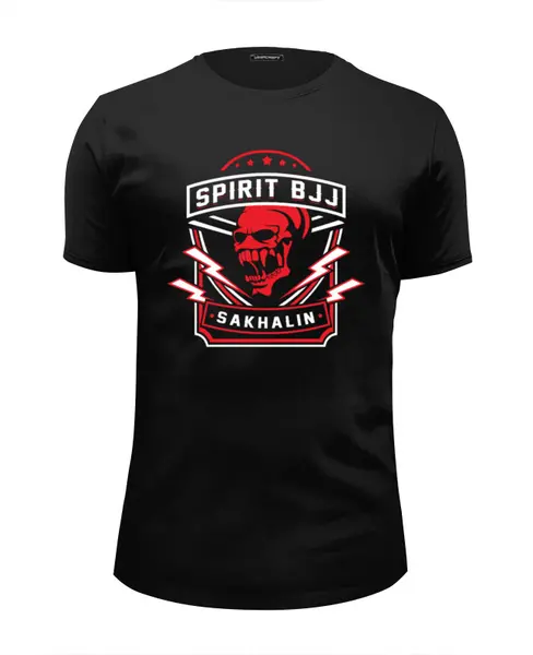 Заказать мужскую футболку в Москве. Футболка базовая Spirit BJJ Sakhalin Skull (Black) от kiralabu - готовые дизайны и нанесение принтов.