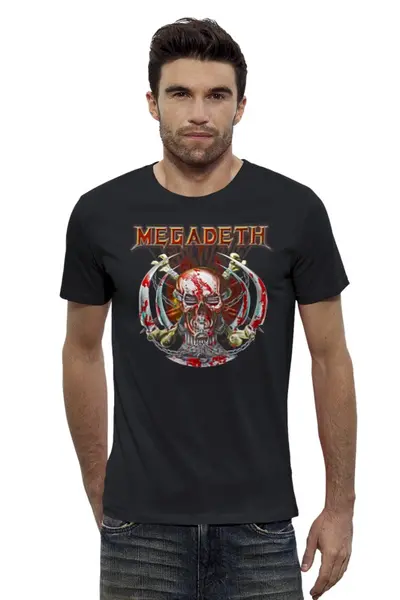 Заказать мужскую футболку в Москве. Футболка базовая Megadeth от Leichenwagen - готовые дизайны и нанесение принтов.