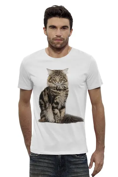 Заказать мужскую футболку в Москве. Футболка базовая Милый пушистый кот      от alinmak - готовые дизайны и нанесение принтов.