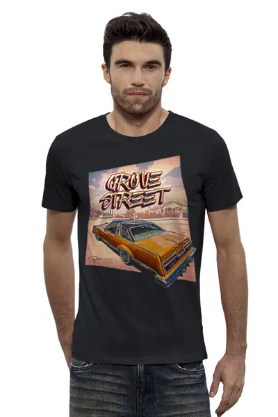 Заказать мужскую футболку в Москве. Футболка базовая Grove Street от ganzgunner@mail.ru - готовые дизайны и нанесение принтов.