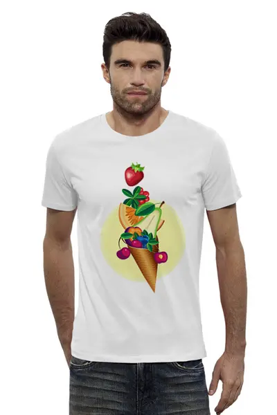 Заказать мужскую футболку в Москве. Футболка базовая Рожок с фруктами от IrinkaArt  - готовые дизайны и нанесение принтов.