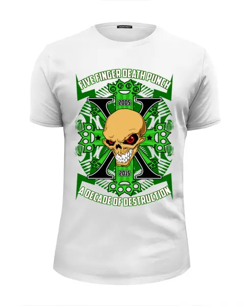 Заказать мужскую футболку в Москве. Футболка базовая Five Finger Death Punch - X (Юбилейная) от madfive5 - готовые дизайны и нанесение принтов.