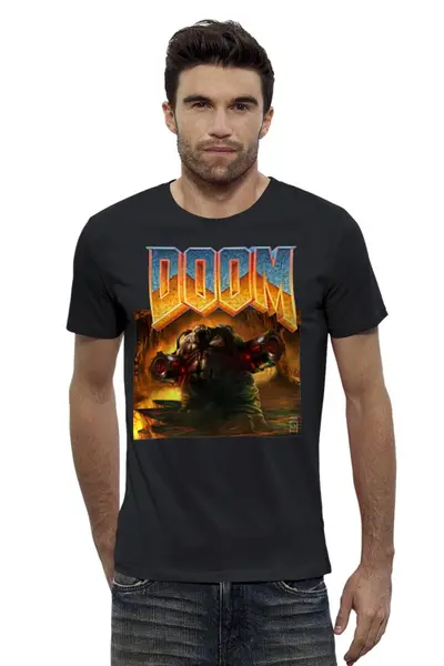 Заказать мужскую футболку в Москве. Футболка базовая Doom game от Leichenwagen - готовые дизайны и нанесение принтов.