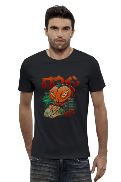 Заказать мужскую футболку в Москве. Футболка базовая Годзилла Halloween от El Fox - готовые дизайны и нанесение принтов.