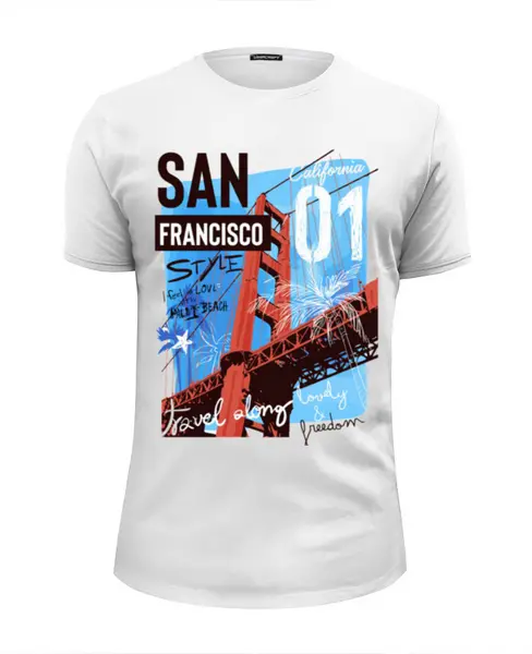 Заказать мужскую футболку в Москве. Футболка базовая San Francisco от Никита Коледенков - готовые дизайны и нанесение принтов.