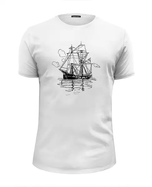 Заказать мужскую футболку в Москве. Футболка базовая Пиратская шхуна от Андрей Бочкарев - готовые дизайны и нанесение принтов.
