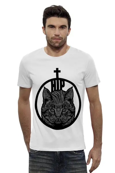 Заказать мужскую футболку в Москве. Футболка базовая HIPSTER CAT от 7SWɅG - готовые дизайны и нанесение принтов.