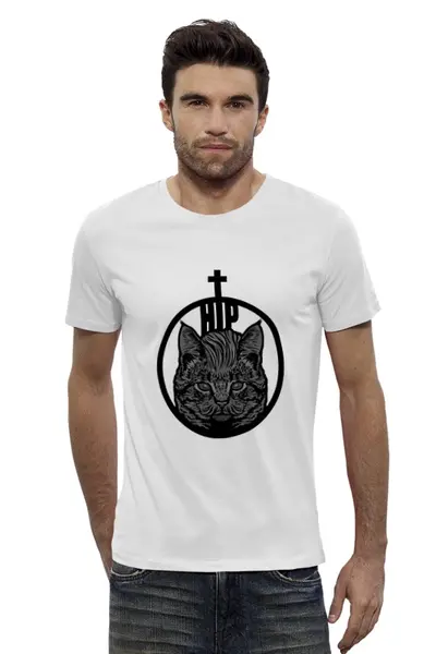 Заказать мужскую футболку в Москве. Футболка базовая HIPSTER CAT от 7SWɅG - готовые дизайны и нанесение принтов.