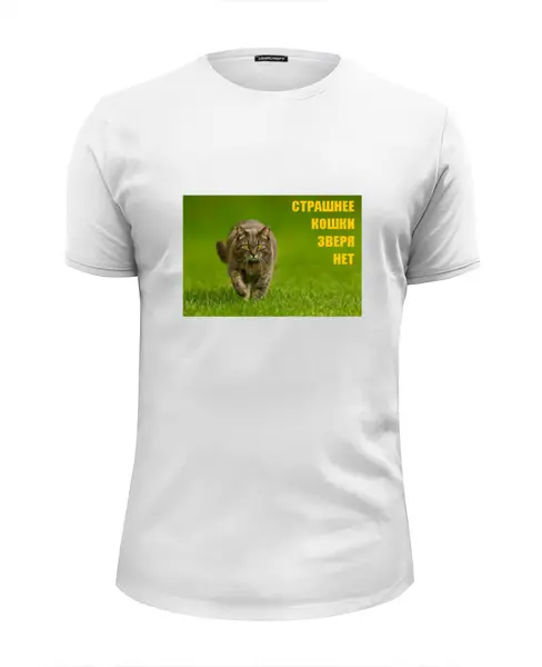 Заказать мужскую футболку в Москве. Футболка базовая Страшнее кошки зверя нет от Виктор Гришин - готовые дизайны и нанесение принтов.