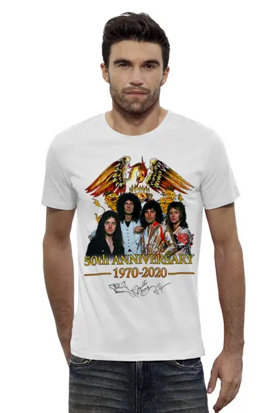 Заказать мужскую футболку в Москве. Футболка базовая Queen 50th Anniversary 1970-2020 от balden - готовые дизайны и нанесение принтов.