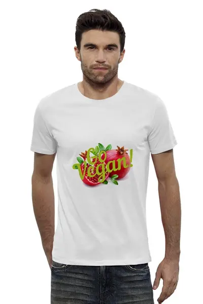 Заказать мужскую футболку в Москве. Футболка базовая Go Vegan! от vegan@thespaceway.info - готовые дизайны и нанесение принтов.