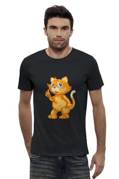 Заказать мужскую футболку в Москве. Футболка базовая Рыжий кот от Yaroslava - готовые дизайны и нанесение принтов.