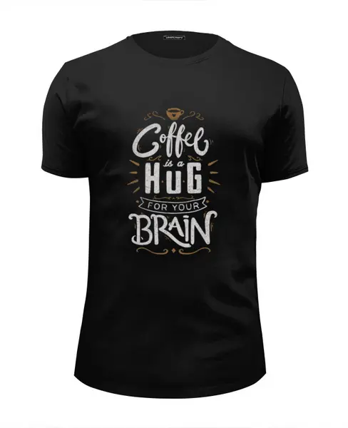 Заказать мужскую футболку в Москве. Футболка базовая Кофе для мозга от ISliM - готовые дизайны и нанесение принтов.
