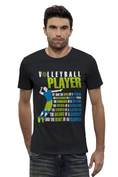 Заказать мужскую футболку в Москве. Футболка базовая Volleyball Player от Yury Kosagovsky - готовые дизайны и нанесение принтов.