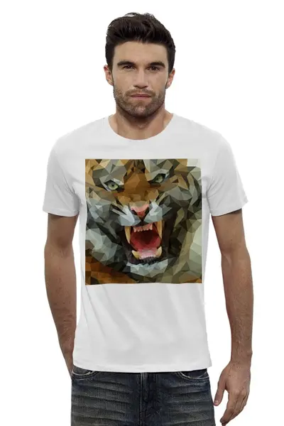 Заказать мужскую футболку в Москве. Футболка базовая Polygon tiger от scoopysmith - готовые дизайны и нанесение принтов.