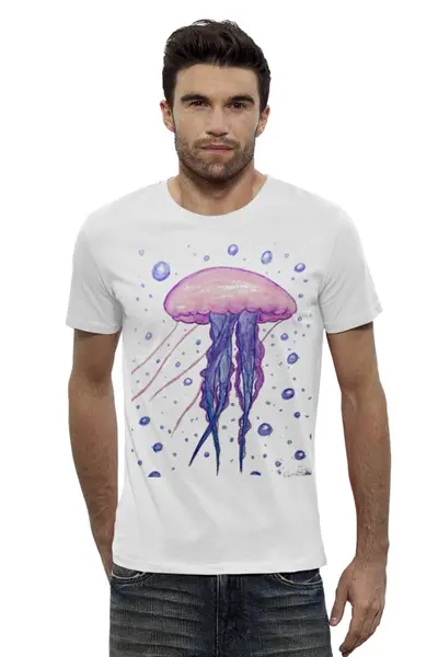 Заказать мужскую футболку в Москве. Футболка базовая Плавающая медуза в водах. от sacso - готовые дизайны и нанесение принтов.