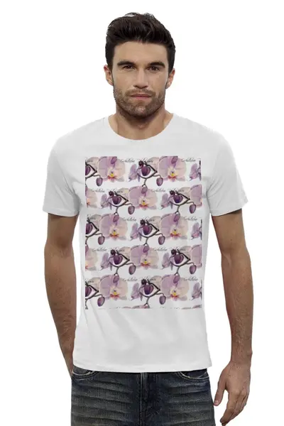 Заказать мужскую футболку в Москве. Футболка базовая ветка орхидеи от okonit - готовые дизайны и нанесение принтов.