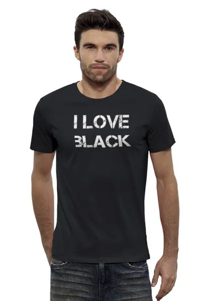 Заказать мужскую футболку в Москве. Футболка базовая I love black от Никита Коледенков - готовые дизайны и нанесение принтов.