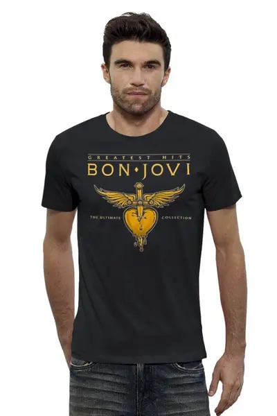 Заказать мужскую футболку в Москве. Футболка базовая Bon Jovi Band от Leichenwagen - готовые дизайны и нанесение принтов.