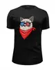 Заказать мужскую футболку в Москве. Футболка базовая Угрюмый кот от printik - готовые дизайны и нанесение принтов.