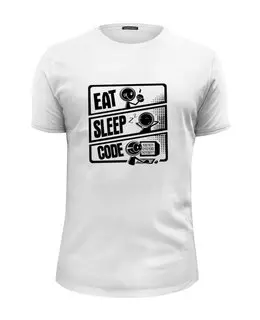Заказать мужскую футболку в Москве. Футболка базовая Eat, Sleep, Code от WebDiez - готовые дизайны и нанесение принтов.