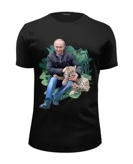 Заказать мужскую футболку в Москве. Футболка базовая Путин с леопардом от vphone - готовые дизайны и нанесение принтов.