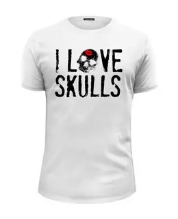 Заказать мужскую футболку в Москве. Футболка базовая I love skulls от Leichenwagen - готовые дизайны и нанесение принтов.