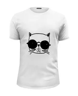 Заказать мужскую футболку в Москве. Футболка базовая Кот и очки от denis01001 - готовые дизайны и нанесение принтов.